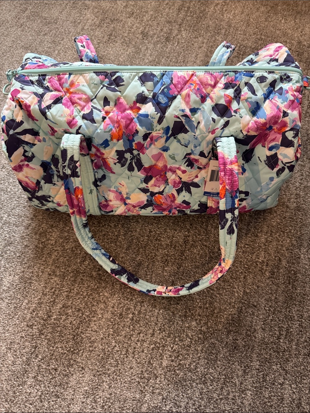 Vera Bradley Quilted Floral Large Duffel in Light Blue, Pink and Purple.